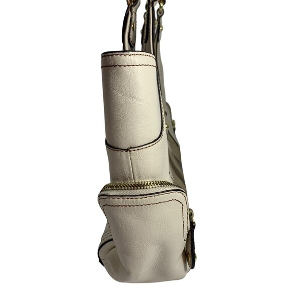 VTG ETIENNE AIGNER Large Patchwork Leather Handbag Gold Accent, Snap Closure EUC - Picture 5 of 13